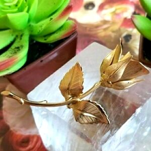 Vintage Giovanni rose brooch gold tone signed floral flower pin valentine